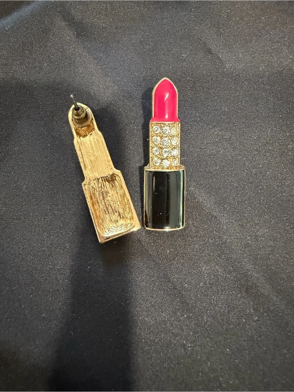 Gold & Black Lipstick Stud Earrings with Hot Pink Accent